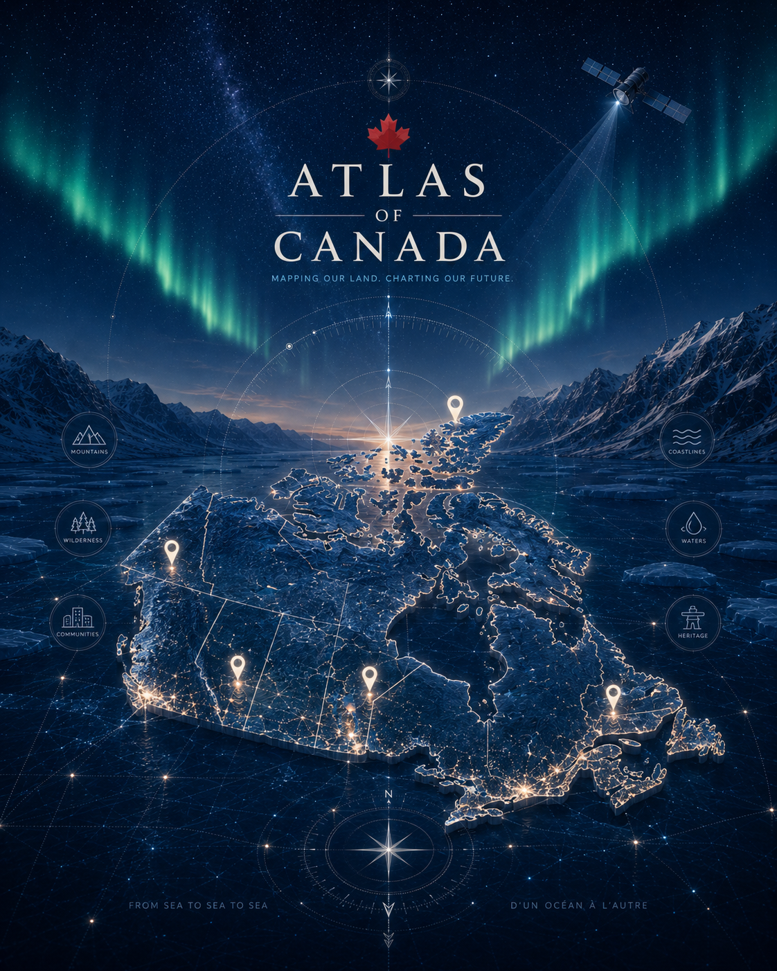 Atlas of Canada topographic map illustration