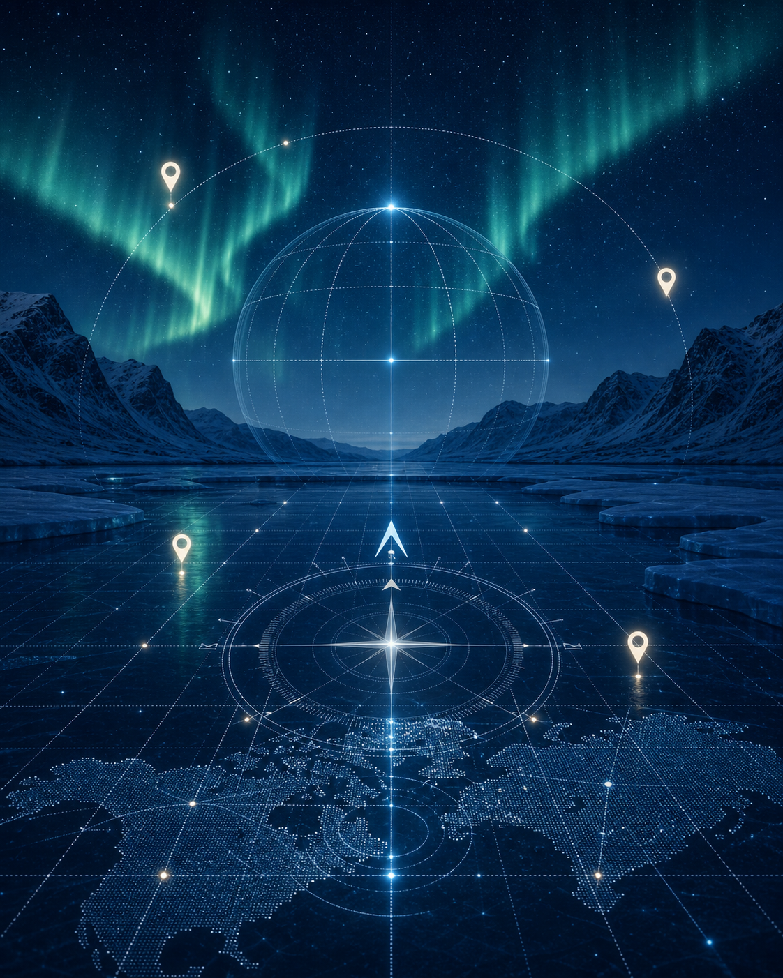Coordinate conversion illustration with arctic navigation grids